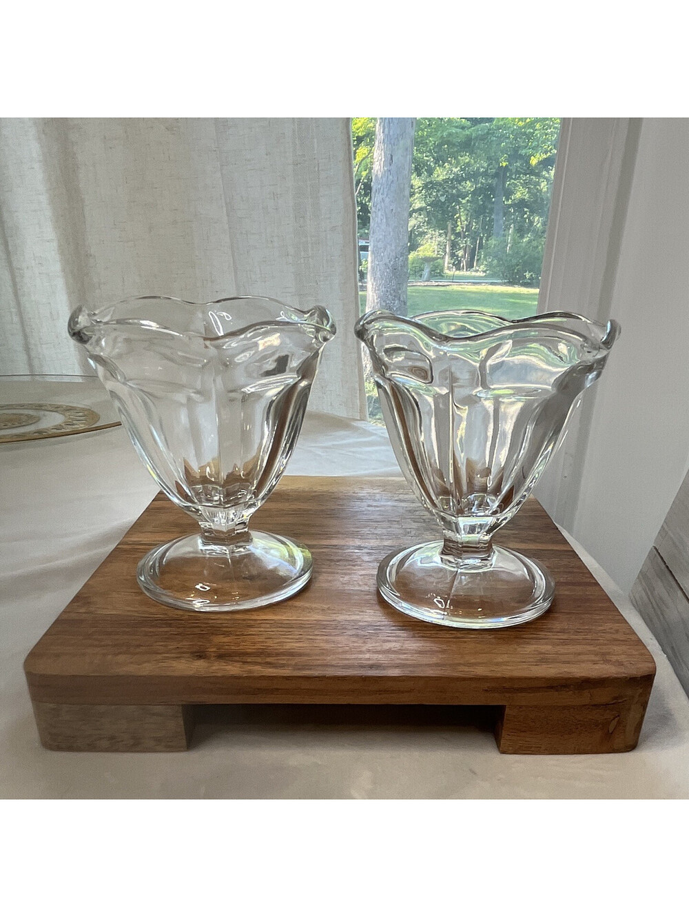 Clear Glass Pedestal Dessert Cups, Footed Sherbet Dishes, Anchor Hocking
